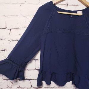 Navy bell sleeve blouse